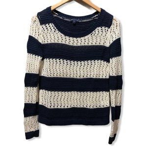 {GAP} Navy Striped Open Knit Pullover Sweater